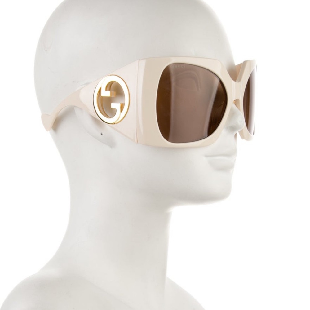 Gucci Cream Oversized Sunglasses with Metallic Accents
